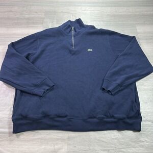 Lacoste Sweatshirt Mens 4XL Blue 1/4 Zip Mock Neck Pullover Cotton Logo